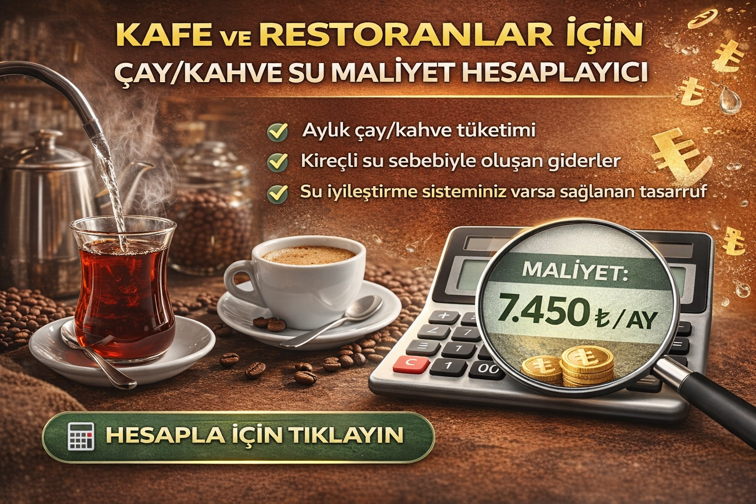 Kafe ve Restoranlar İçin Çay/Kahve Su Maliyet Hesaplayıcı